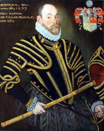 Field Marshall Sir William Pelham, 1577, by Heironimo Custodis (fl.1585-1598) ***PORTRAIT AVAILABLE FOR PURCHASE*** 
***CLICK TO CONTACT GALLERY*** 
 ARADER GALLERIES NEW YORK $125,000